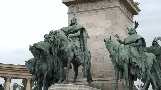 a gimbal close up of a millennium monument statue in budapest, hungary