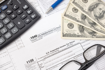 US tax form on desk composition