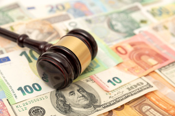 Gavel on banknotes. Law, corruption concept