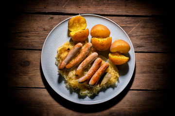 Sauerkraut and sausages with  jacket potatoes