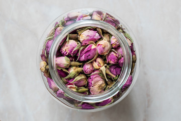 Dried Pink Rose Bud in Glass Jar