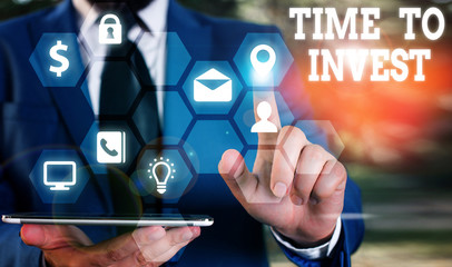 Handwriting text Time To Invest. Conceptual photo Creation of capital capable of producing other goods