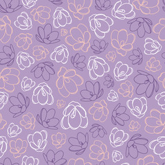 Vector repeat pattern with saffron flowers on purple background. One of the 