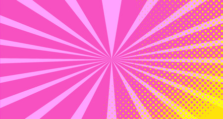 Vintage colorful comic book background. Orange Pink blank bubbles of different shapes. Rays, radial, halftone, dotted effects. For sale banner empty Place for text 1960s. Copy space vector eps10.