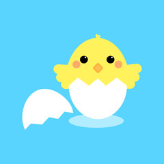 This is chicken in egg hell on background. Vector cute cartoon illustration.