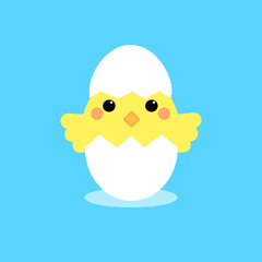 This is chicken in egg hell on background. Vector cute cartoon illustration.