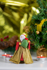 Christmas collection, gifts and decorative ornaments, on a Christmas background. photographic still life.