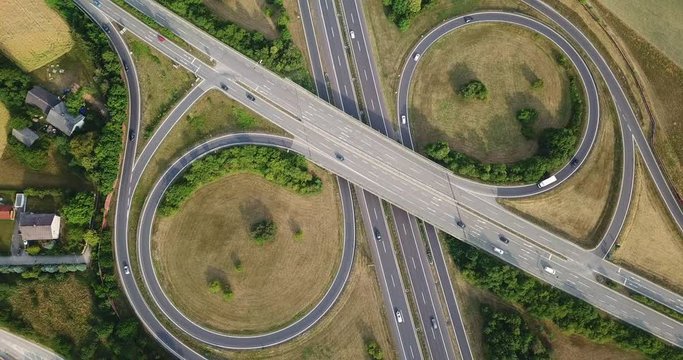 Aerial view of symetric highway interchange, Austria