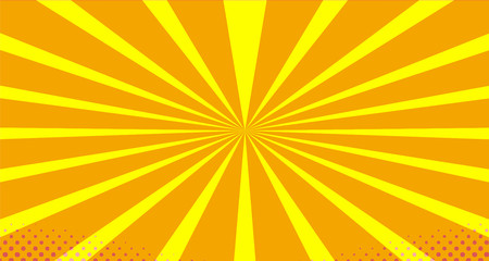 Vintage colorful comic book background. Orange Pink blank bubbles of different shapes. Rays, radial, halftone, dotted effects. For sale banner empty Place for text 1960s. Copy space vector eps10.