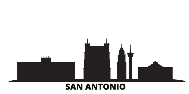 United States, San Antonio City Skyline Isolated Vector Illustration. United States, San Antonio Travel Cityscape With Landmarks