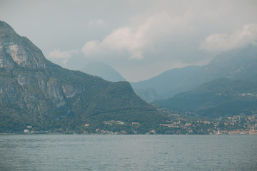 View of Lake Como, Italy. Mountains and water tourism.
