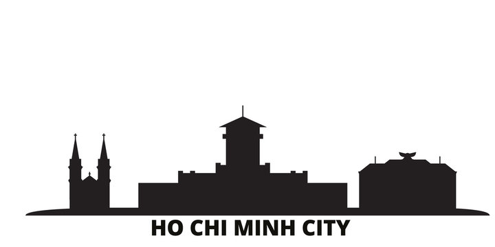 Vietnam, Ho Chi Minh City city skyline isolated vector illustration. Vietnam, Ho Chi Minh City travel cityscape with landmarks