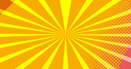 Vintage colorful comic book background. Orange Pink blank bubbles of different shapes. Rays, radial, halftone, dotted effects. For sale banner empty Place for text 1960s. Copy space vector eps10.