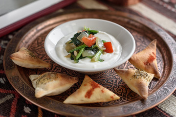 Turkish Yoghurt and Spinach Dip. Middle Eastern Appetizer, Meze