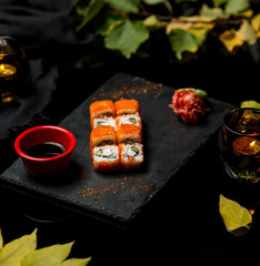 fresh fish sushi with red caviar