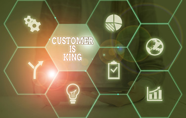 Fototapeta premium Writing note showing Customer Is King. Business concept for Serve attentively and properly Deliver the needs urgently