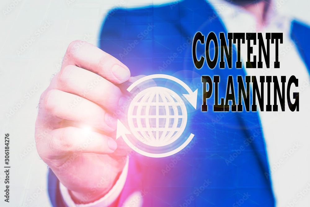 Poster writing note showing content planning. business concept for establish a fluid workflow around the cr