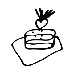 Hand drawn line art vector, icon of baking, dessert, cake and decoration on a white background isolated for use in design, doodle illustration