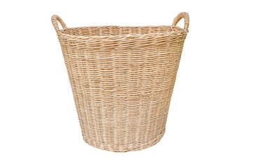 Obraz premium Empty wooden wicker basket isolated on white background with clipping path