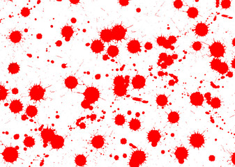Red paint drops on a white background. Isolate. Design for printing on fabric, packaging, paper, textiles. Background image. High resolution