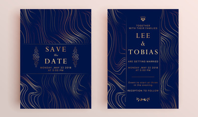 Beautiful set of wedding card templates. Gold collection of geometrical polyhedron, art deco style for wedding invitation, luxury templates, decorative patterns.