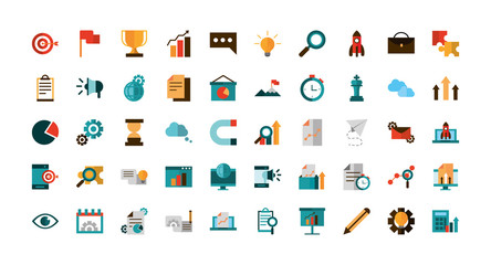 business strategy network icons set