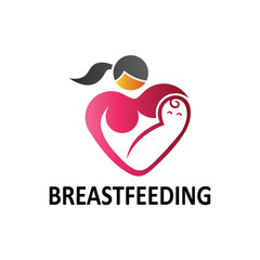 Breastfeeding vector logo, feeding illustration design woman, feeding baby, mother feeds the baby