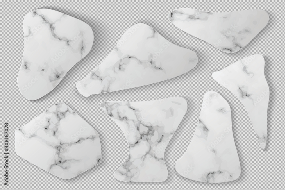 Poster white blank abstract shape design marble template set with shadow on transparentcy background. conce