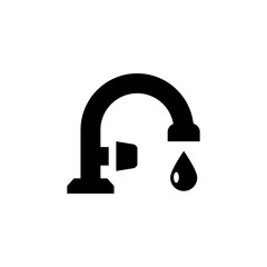 Faucet glyph icon and drop of water from tap