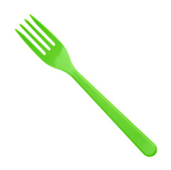 Green plastic fork isolated on white background