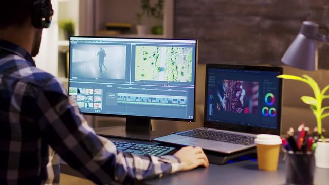 Colorist engineer using modern software for movie