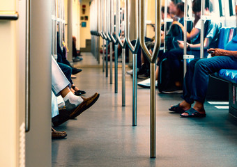 Fototapeta na wymiar Passengers sit comfortably in the mass rapid transit.