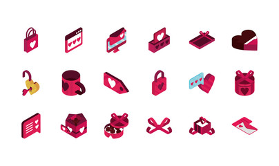 happy valentines day isometric icons collection