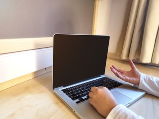 Hand typing black screen computer