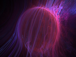 Abstract Spherical Shape 3D Illustration - Colorful gradients of light warped into the shape of a sphere. Brilliant glowing lights, pink and purple neon gradients.