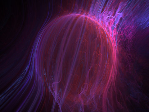 Abstract Spherical Shape 3D Illustration - Colorful gradients of light warped into the shape of a sphere. Brilliant glowing lights, pink and purple neon gradients.