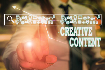 Text sign showing Creative Content. Business photo text providing showing with the type of content...