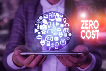 Conceptual hand writing showing Zero Cost. Concept meaning business decision that does not entail...