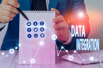 Word writing text Data Integration. Business photo showcasing involves combining data residing in different sources