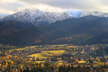 Tatra National Park in autumn. Polish Tatra Mountains landscape early morning, Zakopane, Poland,...