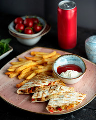 chicken fajitos and french fries