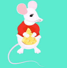 Cute cartoon mouse with a piece of cheese