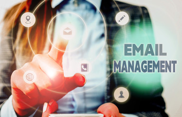 Conceptual hand writing showing Email Management. Concept meaning systematic tactic in maximizing email practices efficiency