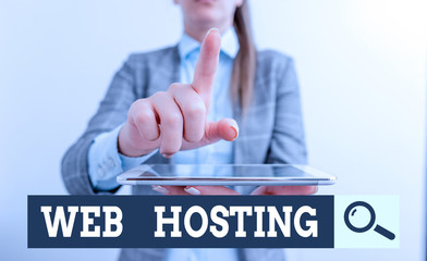 Writing note showing Web Hosting. Business concept for business of providing storage space and...