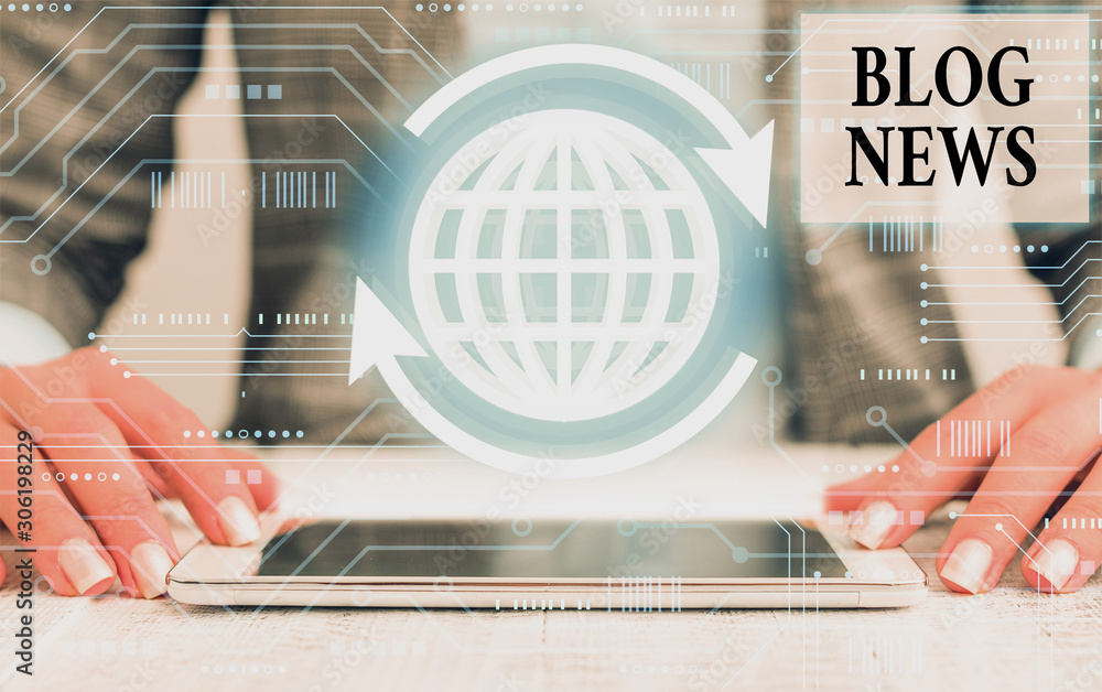 Aufkleber conceptual hand writing showing blog news. concept meaning regularly updated website typically one r