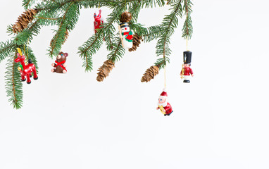 Christmas Decoration. Holiday Decorations Isolated on White Background/ Christmas tree branches/...