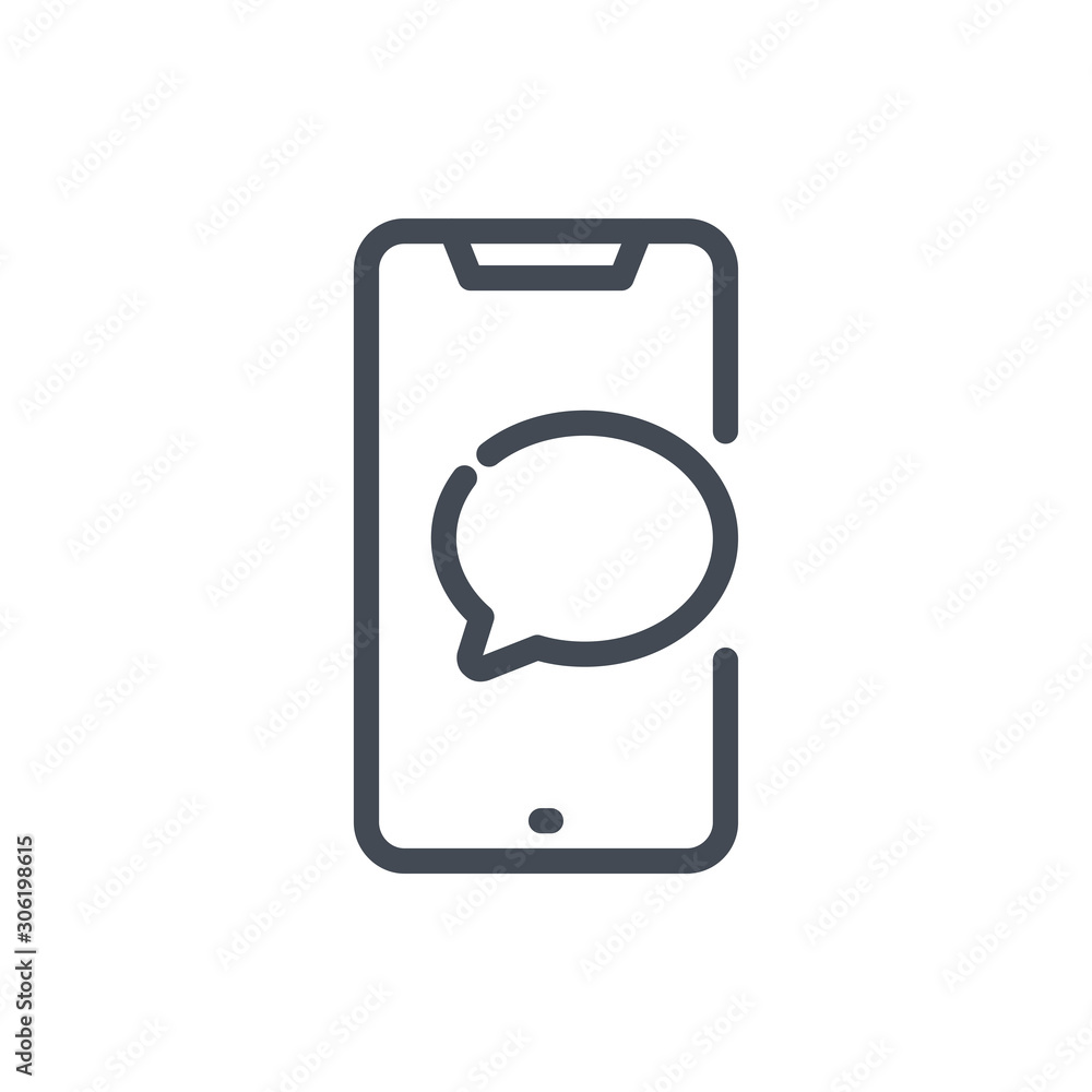 Poster smartphone with online support line icon. mobile phone and speech bubbles vector outline sign.