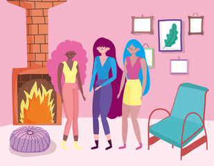 Woman cartoon in home room vector design