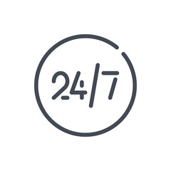 Customer service 24/7 line icon. Circle button with 24/7 vector outline sign.