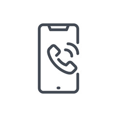 Smartphone with an incoming call line icon. Mobile phone with phone tube on display vector outline sign.